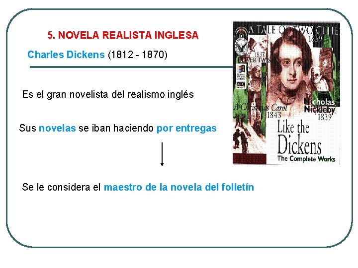 5. NOVELA REALISTA INGLESA Charles Dickens (1812 - 1870) Es el gran novelista del