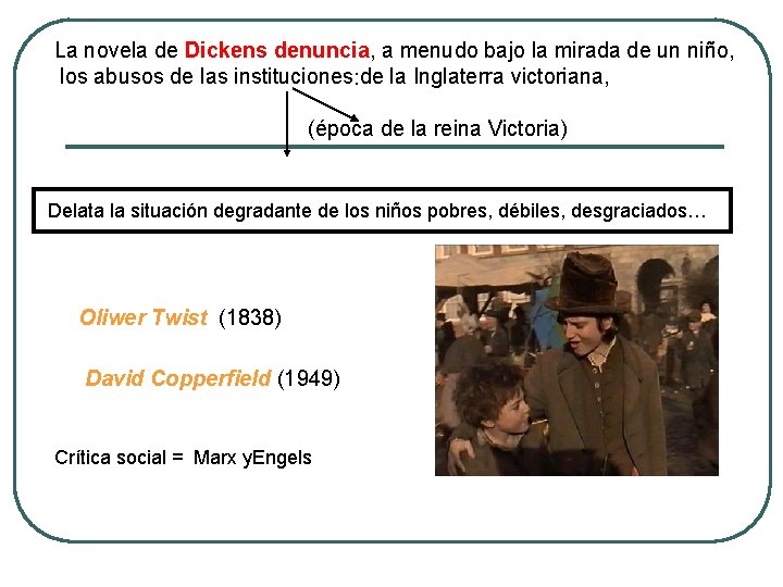 La novela de Dickens denuncia, a menudo bajo la mirada de un niño, los