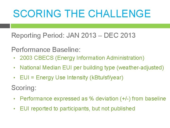 SCORING THE CHALLENGE Reporting Period: JAN 2013 – DEC 2013 Performance Baseline: • 2003