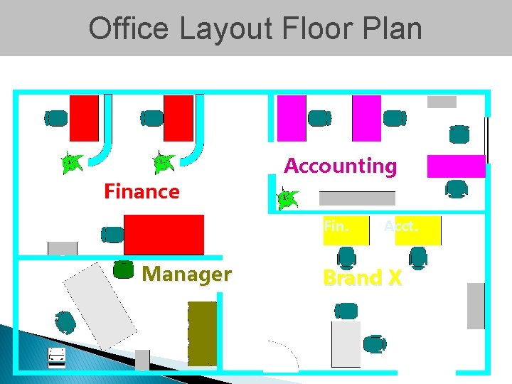 Office Layout Floor Plan Finance Accounting Fin. Manager Acct. Brand X 