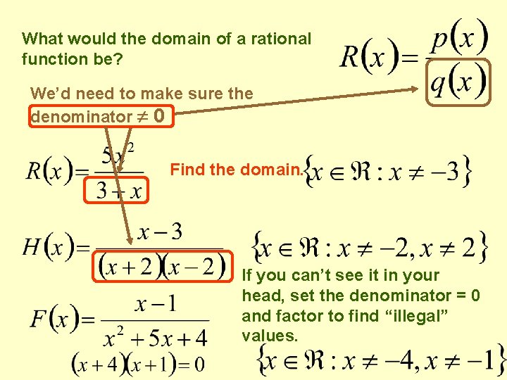 What would the domain of a rational function be? We’d need to make sure