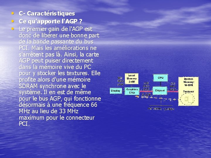  • • • C- Caractéristiques Ce qu'apporte l'AGP ? Le premier gain de