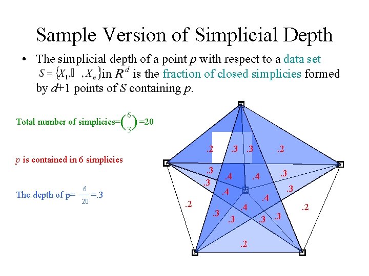 Sample Version of Simplicial Depth • The simplicial depth of a point p with