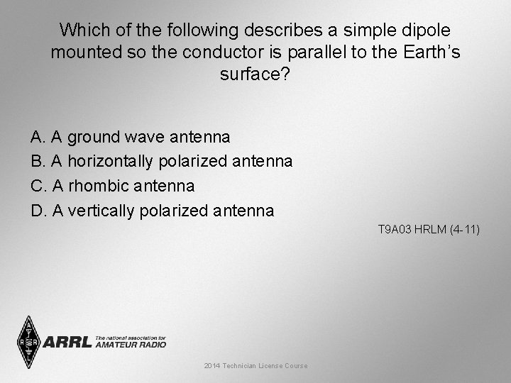 Which of the following describes a simple dipole mounted so the conductor is parallel