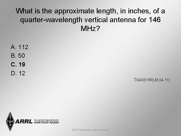 What is the approximate length, in inches, of a quarter-wavelength vertical antenna for 146