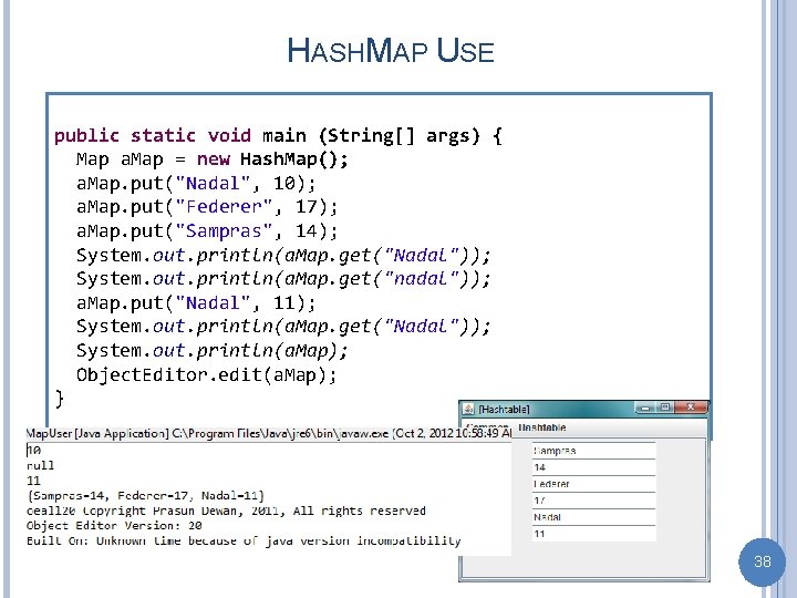 HASHMAP USE public static void main (String[] args) { Map a. Map = new