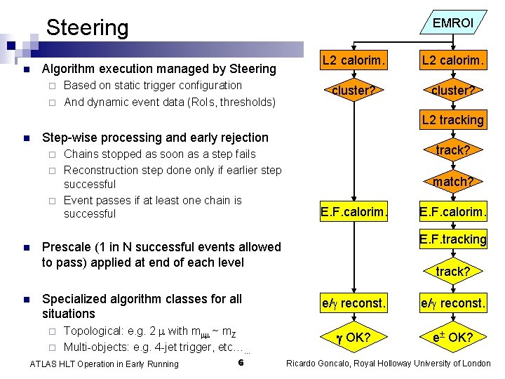Steering n EMROI Algorithm execution managed by Steering Based on static trigger configuration ¨