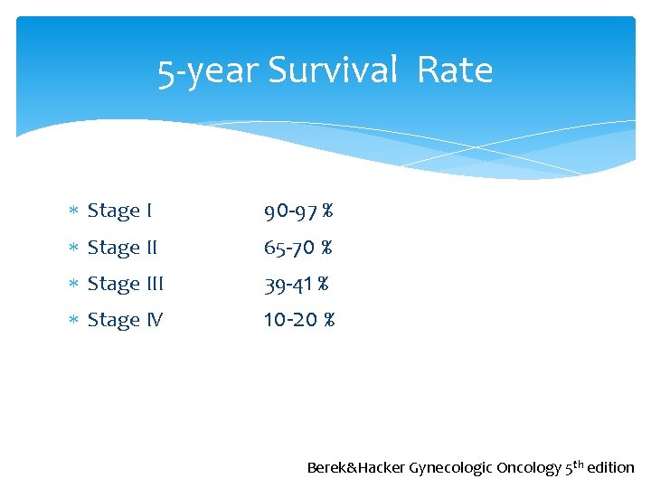 5 -year Survival Rate Stage I 90 -97 % Stage II 65 -70 %