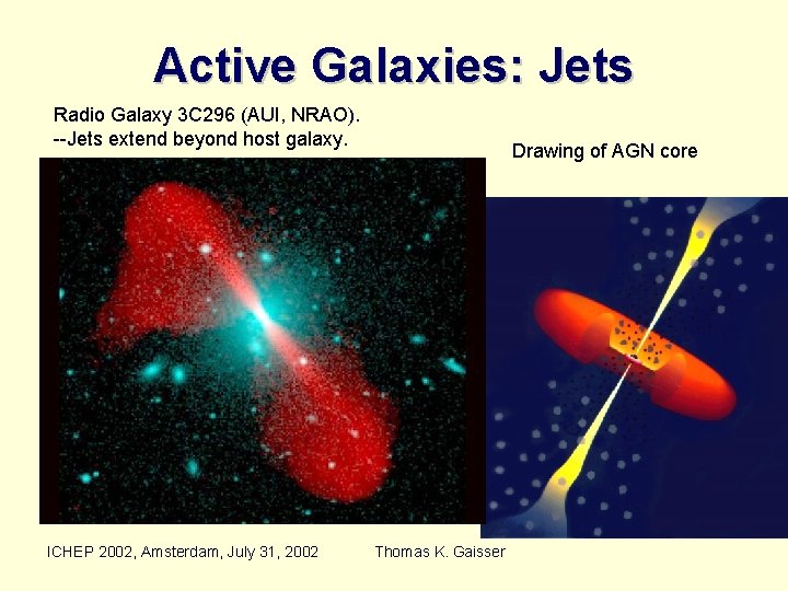 Active Galaxies: Jets Radio Galaxy 3 C 296 (AUI, NRAO). --Jets extend beyond host