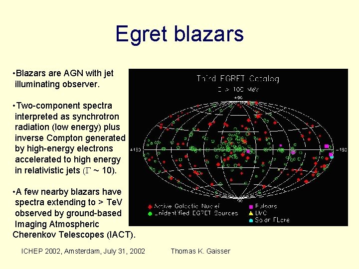 Egret blazars • Blazars are AGN with jet illuminating observer. • Two-component spectra interpreted