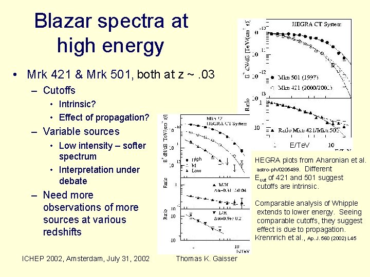 Blazar spectra at high energy • Mrk 421 & Mrk 501, both at z