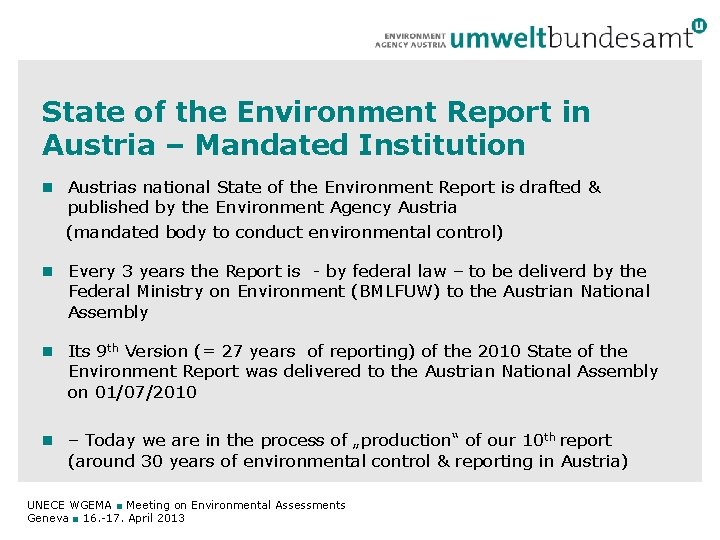 State of the Environment Report in Austria – Mandated Institution Austrias national State of