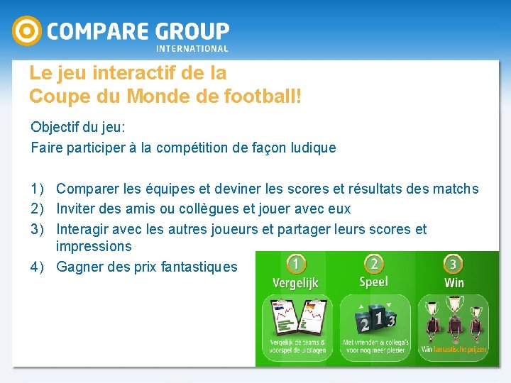 Le jeu interactif de la Coupe du Monde de football! Objectif du jeu: Faire
