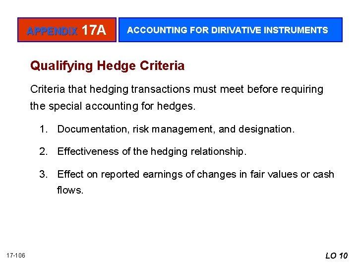 APPENDIX 17 A ACCOUNTING FOR DIRIVATIVE INSTRUMENTS Qualifying Hedge Criteria that hedging transactions must