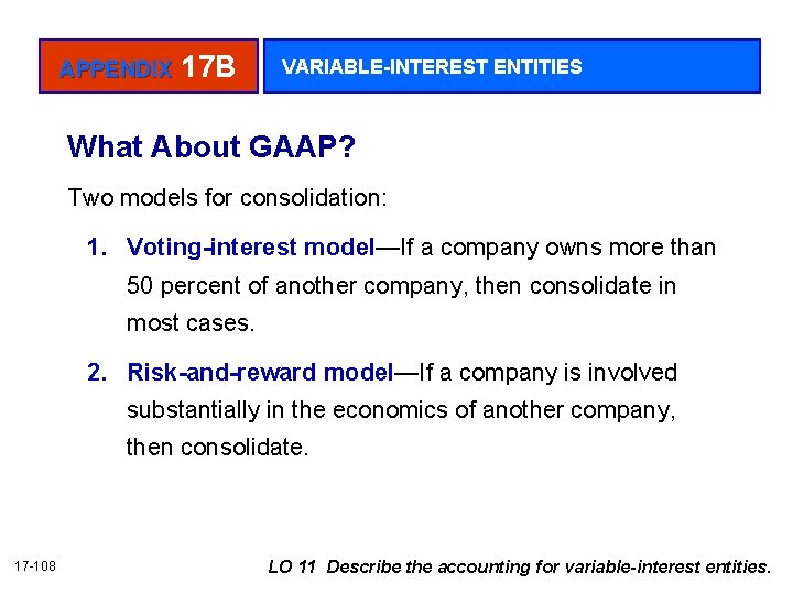 APPENDIX 17 B VARIABLE-INTEREST ENTITIES What About GAAP? Two models for consolidation: 1. Voting-interest