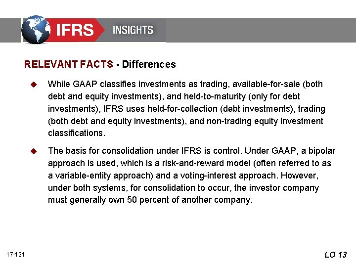 RELEVANT FACTS - Differences 17 -121 u While GAAP classifies investments as trading, available-for-sale