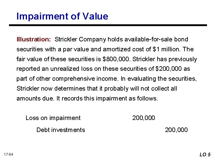 Impairment of Value Illustration: Strickler Company holds available-for-sale bond securities with a par value