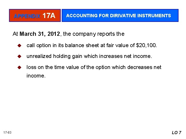 APPENDIX 17 A ACCOUNTING FOR DIRIVATIVE INSTRUMENTS At March 31, 2012, the company reports