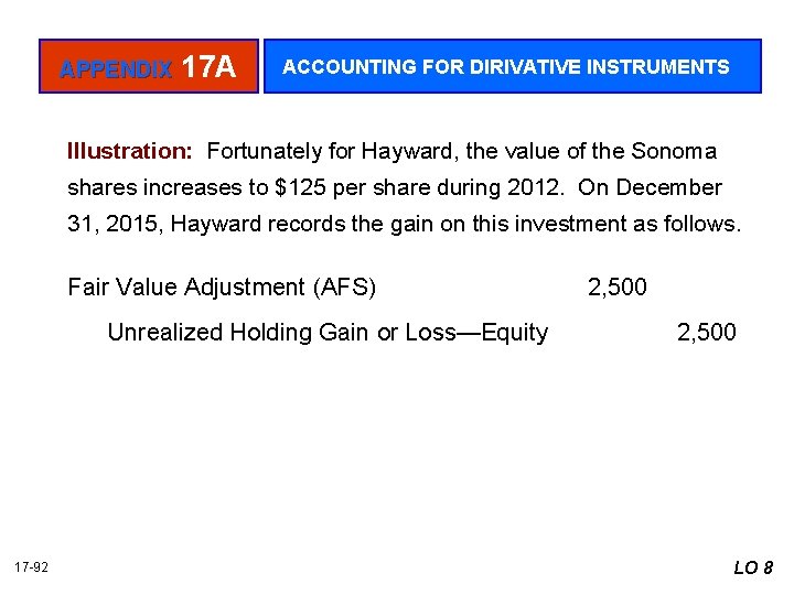 APPENDIX 17 A ACCOUNTING FOR DIRIVATIVE INSTRUMENTS Illustration: Fortunately for Hayward, the value of