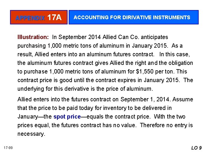 APPENDIX 17 A ACCOUNTING FOR DIRIVATIVE INSTRUMENTS Illustration: In September 2014 Allied Can Co.