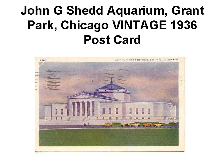 John G Shedd Aquarium, Grant Park, Chicago VINTAGE 1936 Post Card 