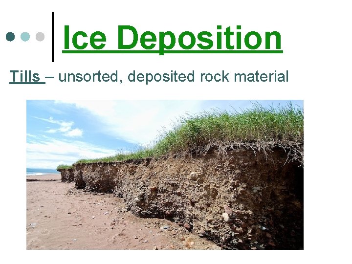 Ice Deposition Tills – unsorted, deposited rock material 