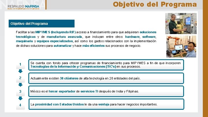 Objetivo del Programa Facilitar a las MIPYMES (Incluyendo RIF) acceso a financiamiento para que