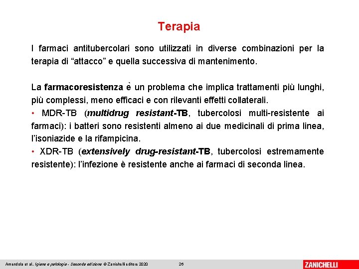 Terapia I farmaci antitubercolari sono utilizzati in diverse combinazioni per la terapia di “attacco”