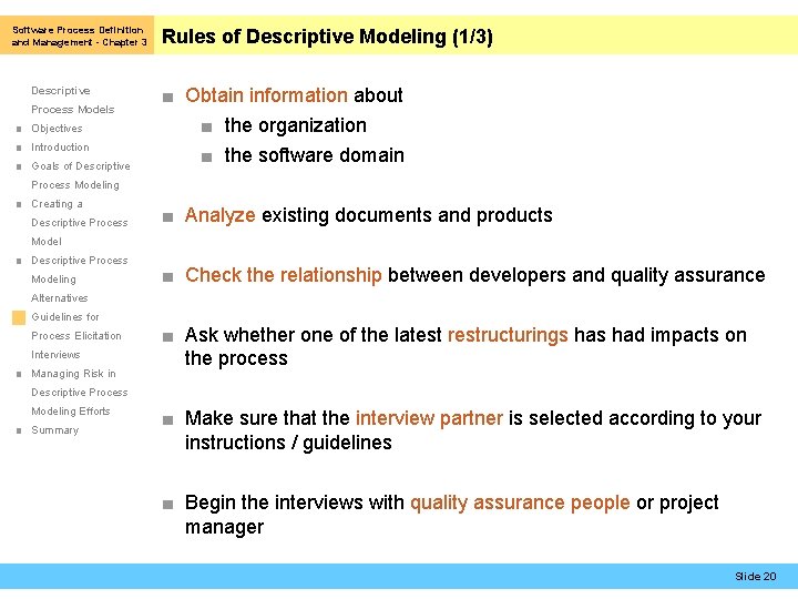 Software Process Definition and Management - Chapter 3 Descriptive Process Models ■ Objectives ■