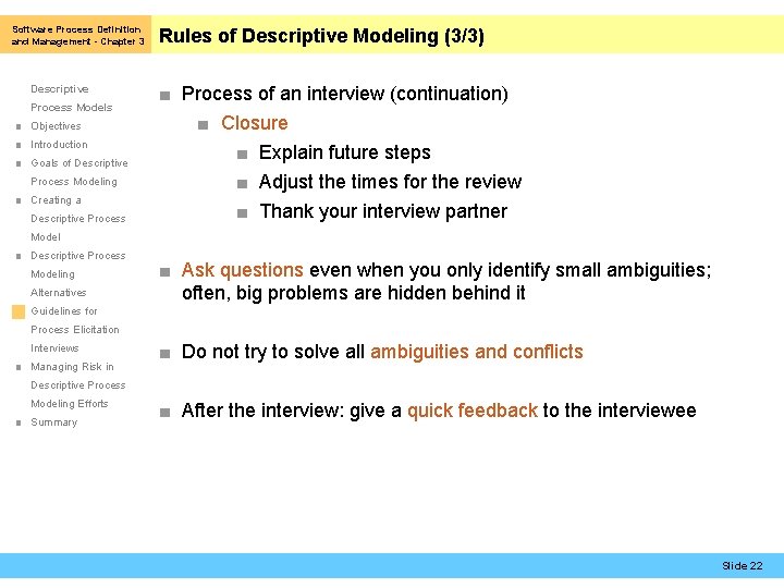 Software Process Definition and Management - Chapter 3 Descriptive Process Models ■ Objectives ■