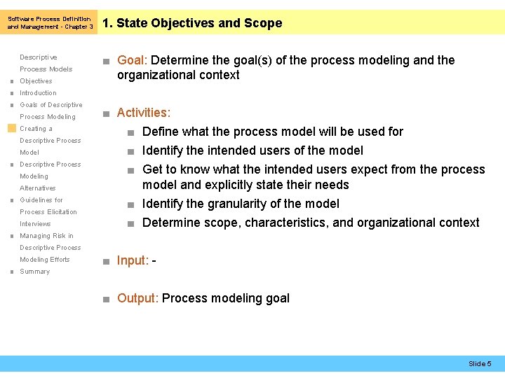 Software Process Definition and Management - Chapter 3 Descriptive Process Models ■ Objectives 1.