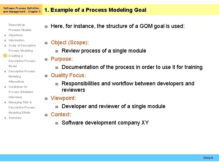 Software Process Definition and Management - Chapter 3 Descriptive Process Models 1. Example of