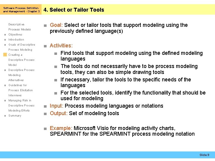 Software Process Definition and Management - Chapter 3 Descriptive Process Models ■ Objectives 4.