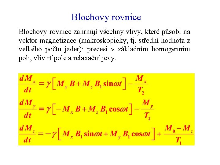 Blochovy rovnice zahrnují všechny vlivy, které působí na vektor magnetizace (makroskopický, tj. střední hodnota