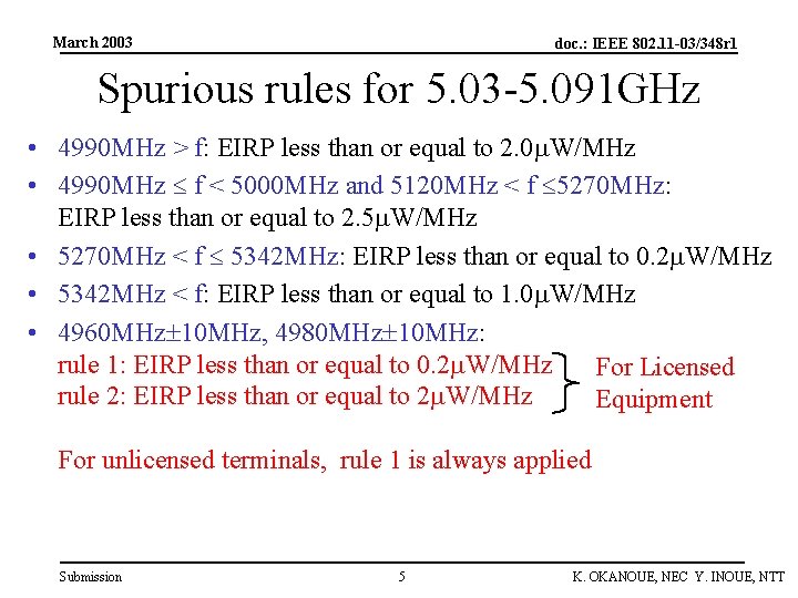 March 2003 doc. : IEEE 802. 11 -03/348 r 1 Spurious rules for 5.