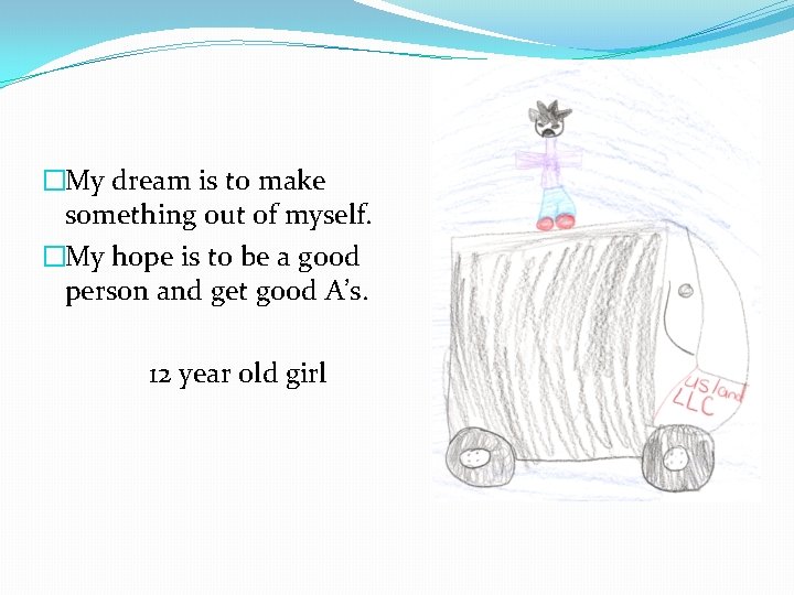 �My dream is to make something out of myself. �My hope is to be