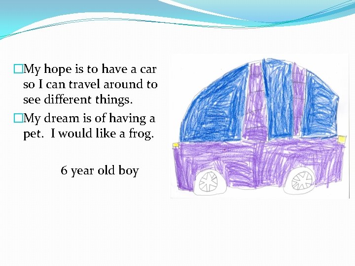 �My hope is to have a car so I can travel around to see