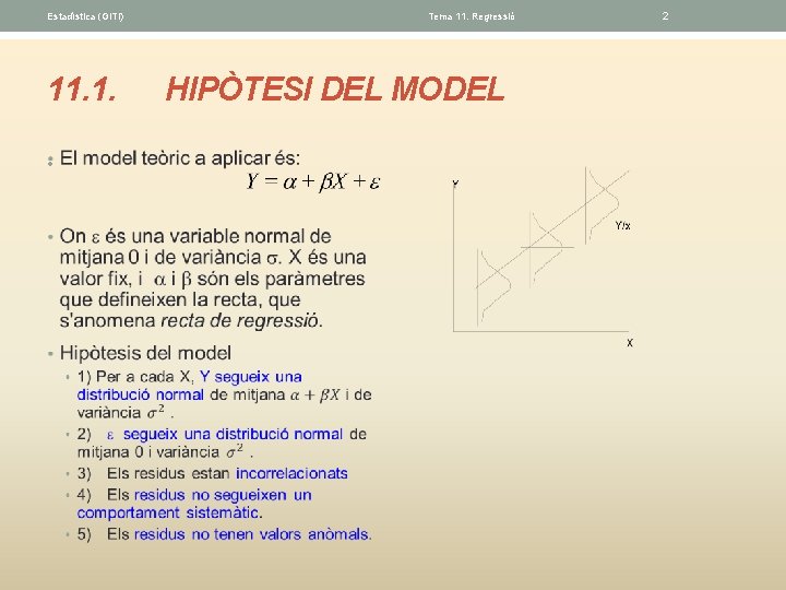 Estadística (GITI) 11. 1. • Tema 11. Regressió HIPÒTESI DEL MODEL 2 