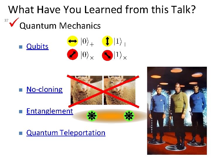 What Have You Learned from this Talk? Quantum Mechanics 37 n Qubits n No-cloning