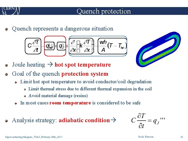 Quench protection Quench represents a dangerous situation Joule heating hot spot temperature Goal of