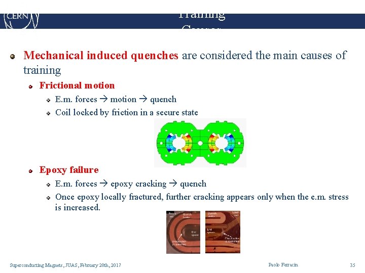 Training Causes Mechanical induced quenches are considered the main causes of training Frictional motion