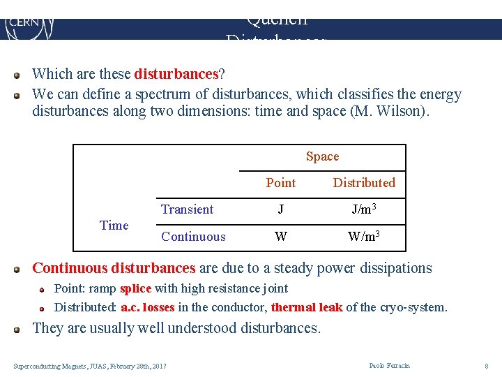 Quench Disturbances Which are these disturbances? We can define a spectrum of disturbances, which