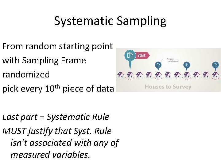 Systematic Sampling From random starting point with Sampling Frame randomized pick every 10 th