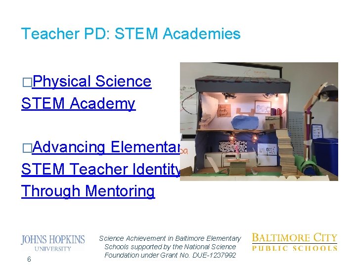 Teacher PD: STEM Academies �Physical Science STEM Academy �Advancing Elementary STEM Teacher Identity Through