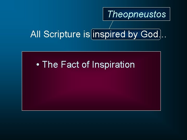 Theopneustos All Scripture is inspired by God… • The Fact of Inspiration 