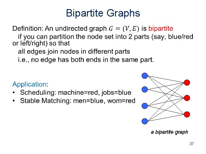 Bipartite Graphs • a bipartite graph 37 Bipartite Graphs • a bipartite graph 37