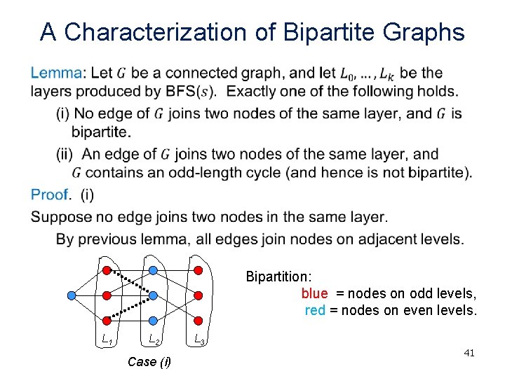 A Characterization of Bipartite Graphs • Bipartition: blue = nodes on odd levels, red A Characterization of Bipartite Graphs • Bipartition: blue = nodes on odd levels, red