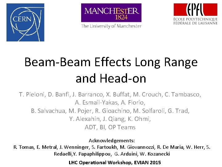 Beam-Beam Effects Long Range and Head-on T. Pieloni, D. Banfi, J. Barranco, X. Buffat,