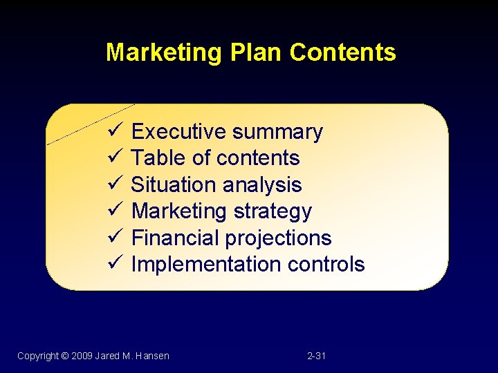 Marketing Plan Contents ü Executive summary ü Table of contents ü Situation analysis ü