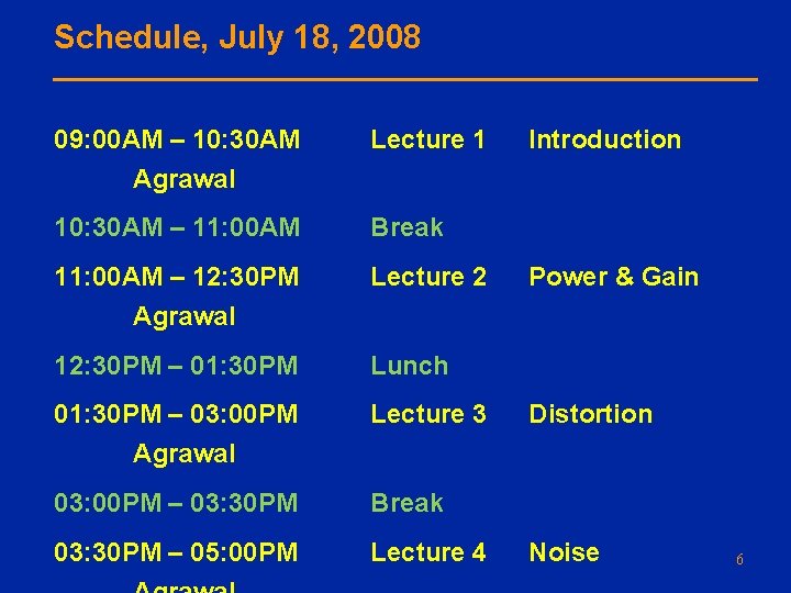 Schedule, July 18, 2008 09: 00 AM – 10: 30 AM Agrawal Lecture 1